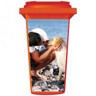 Man And Dog On The Beach Wheelie Bin Sticker Panel